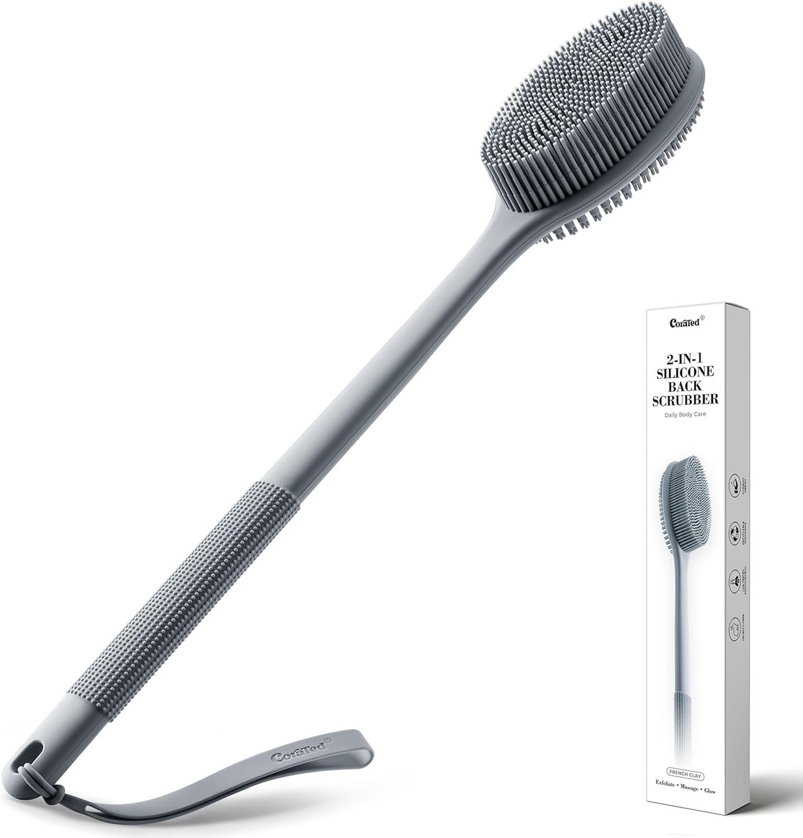Lichaamsborstel met lange handgreep - silicone - exfoliërend - voor een ontspannende douche-ervaring - ShopVlot
