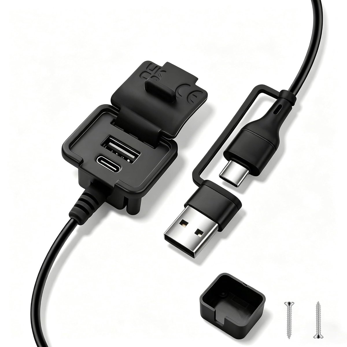 SnelShoppen - USB Oplaadkabel voor Bagage, 2-in-1 USB-A/USB-C, Power Bank Ingang - 50 cm - Perfect voor Reizen en Camping