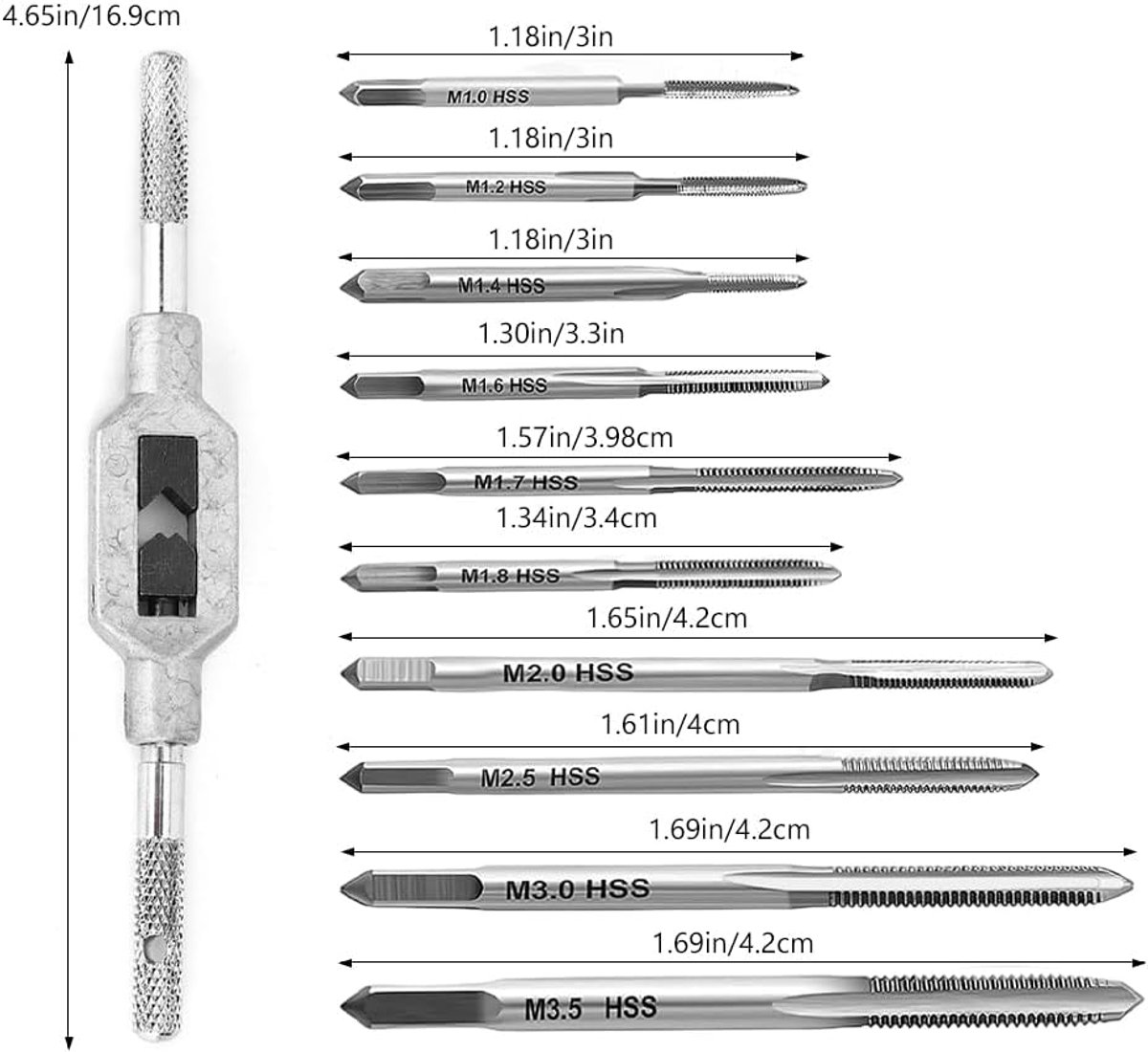 Mini schroefdraad tapset 11-delig - M1-M3.5 - hoogwaardig staal - ideaal voor fijn werk - ShopVlot