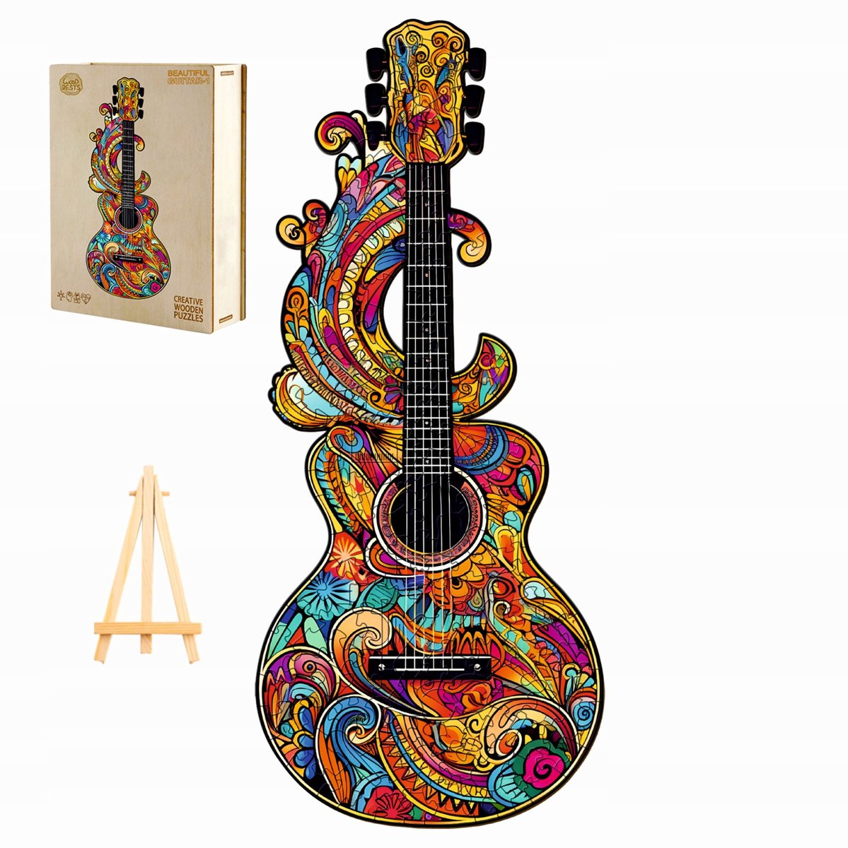 Houten Puzzel Gitaar 200 Stukken in Luxe Houten Kist