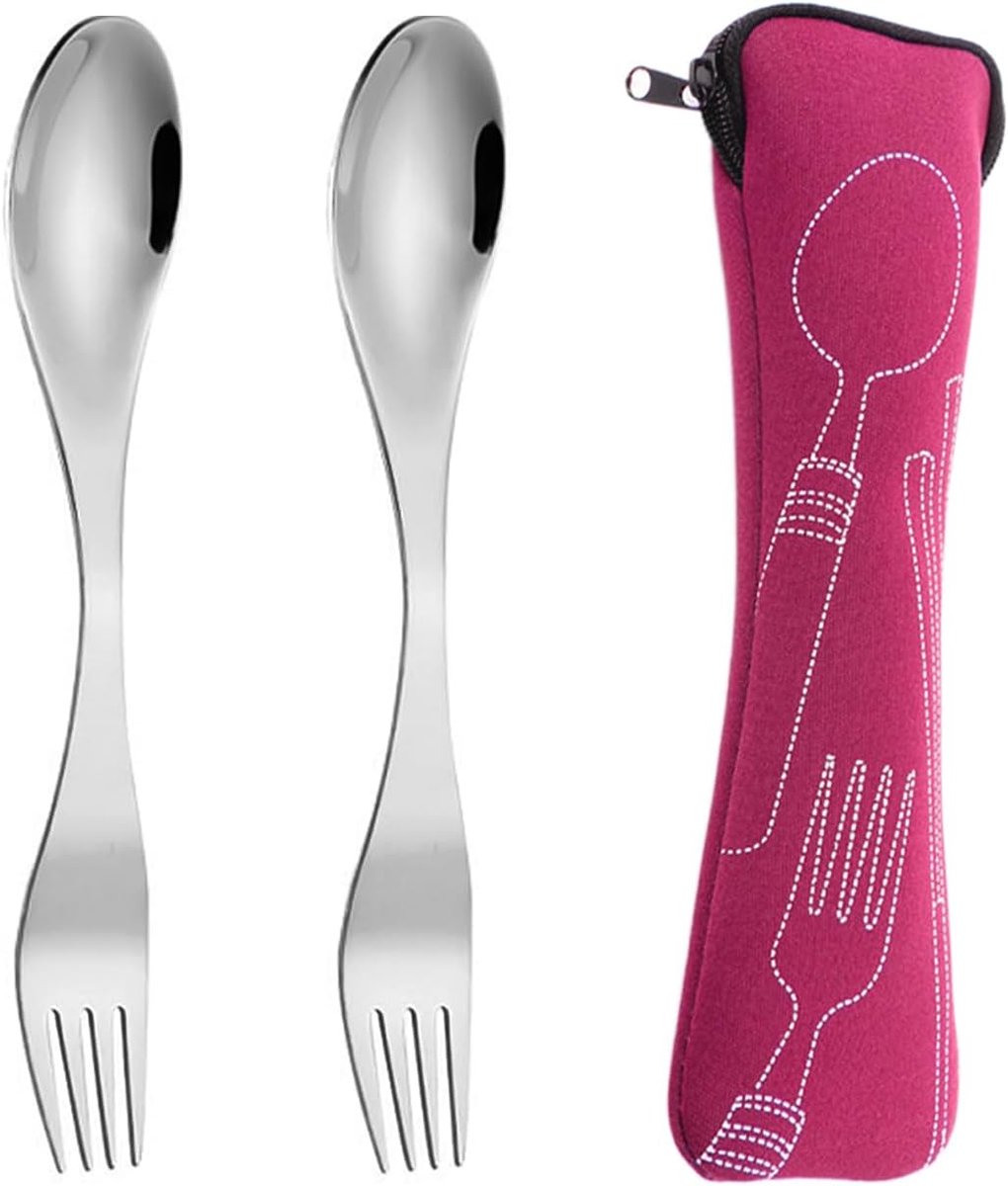 Vorken en lepel 2 stuks - roestvrij staal - draagbaar - ideaal voor kamperen - ShopVlot