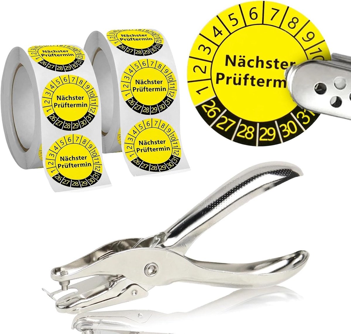 Inspectiedatum testplaatjes 1000 stuks - 3 mm perforator - Tüv plaque en Dguv V3 stickers - Ideaal voor testlabels - ShopVlot