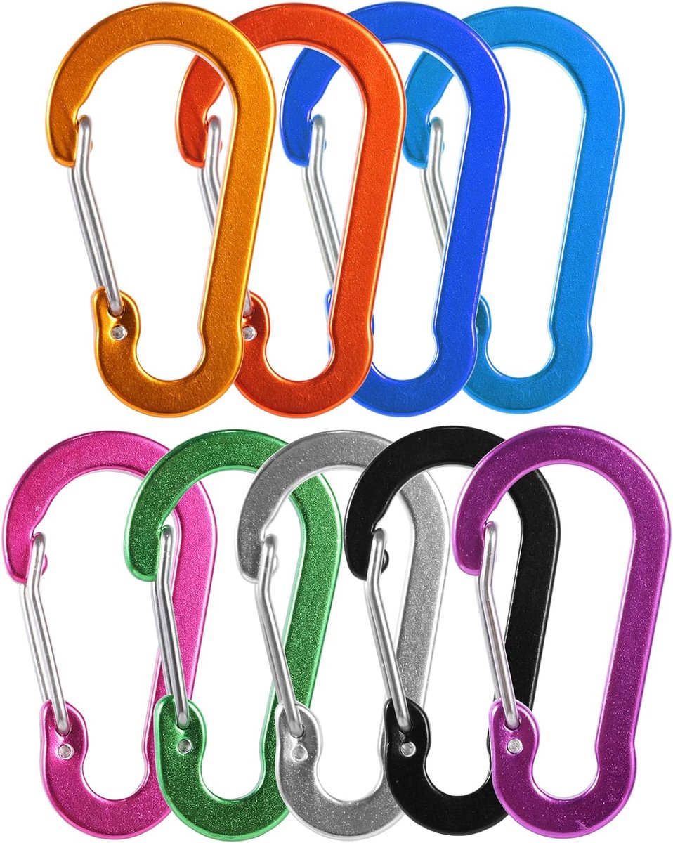 Carabiner haken set van 9 - kleine aluminium haken - kleurrijk en lichtgewicht - ideaal voor buitensporten - ShopVlot