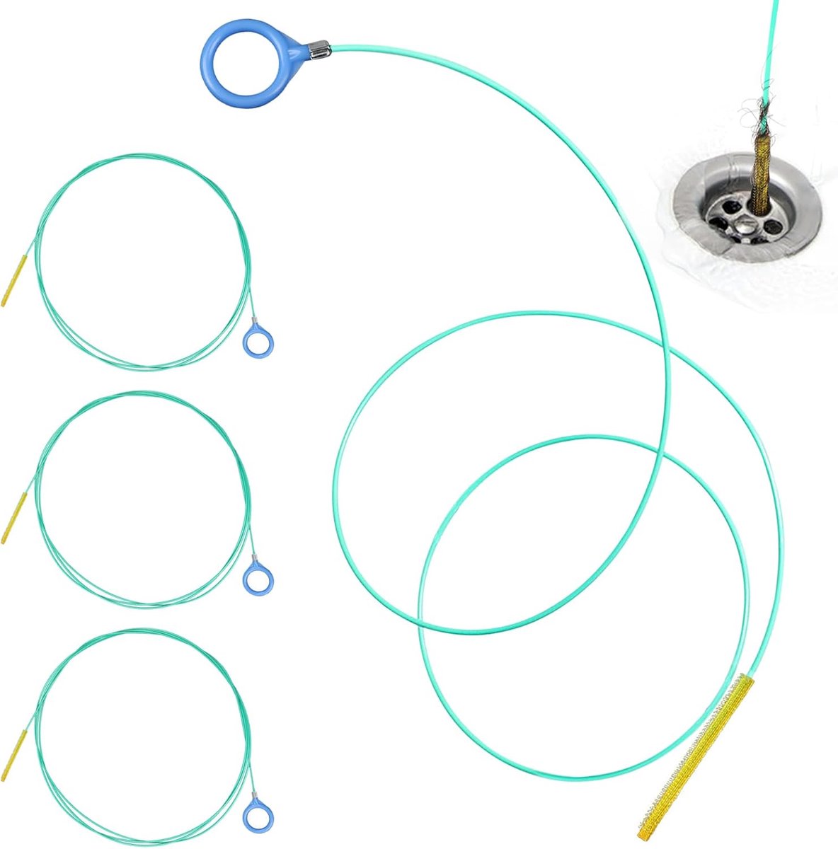 Afvoerreiniger set 4 stuks - spiralen 90 cm en 130 cm - herbruikbaar - ideaal voor afvoer in keuken en douche - ShopVlot