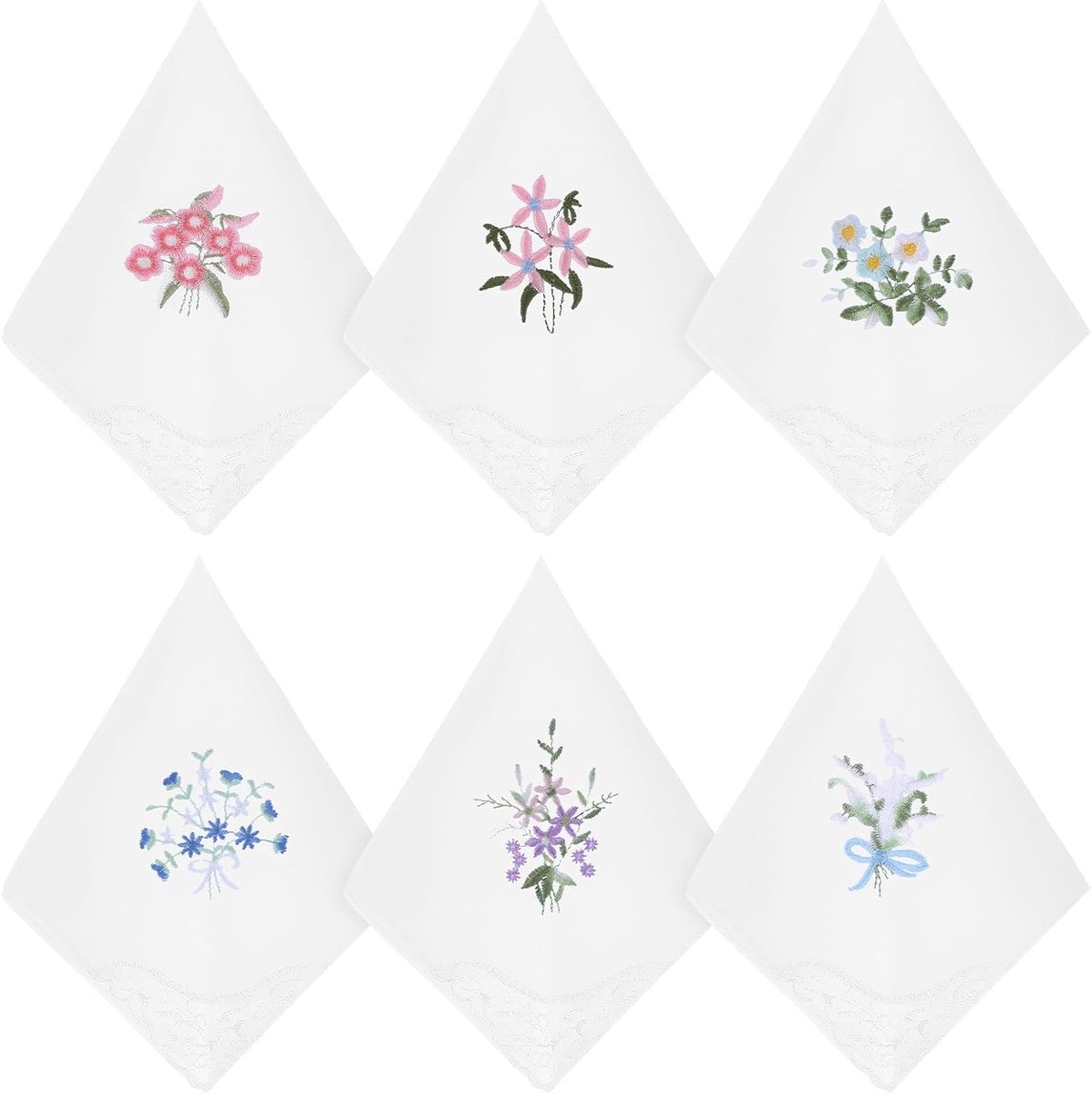 Handkerchiefs voor vrouwen 6 stuks - katoen geborduurd - vintage bloemen met kanten rand - perfect voor bruiloften - ShopVlot