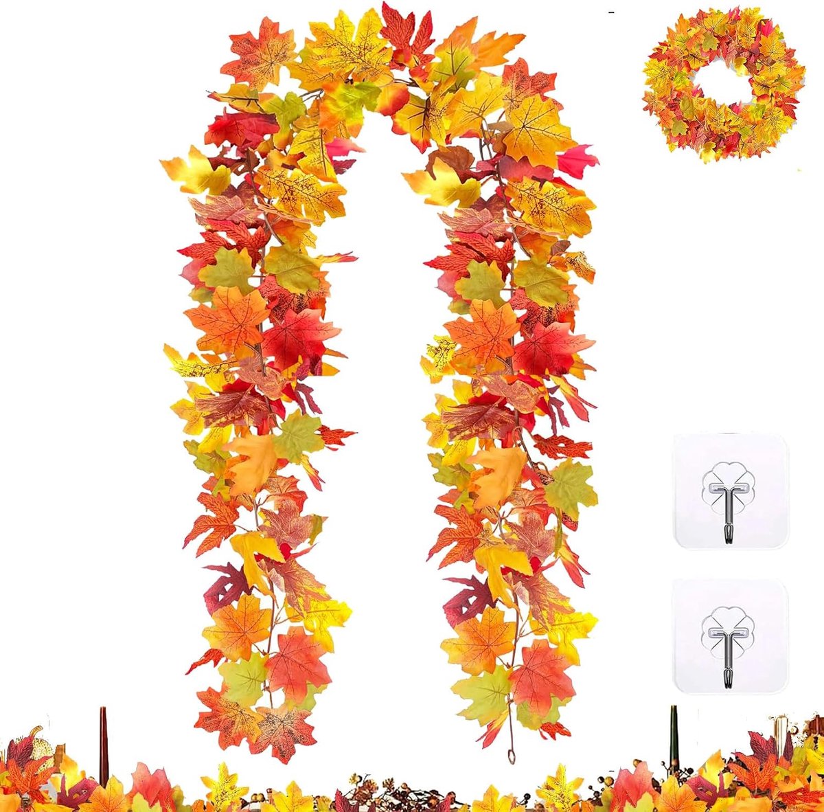 Kunststof esdoornblad slinger 175 cm - zijde bladeren - realistische herfstkleuren - perfect voor haarddecoratie - ShopVlot
