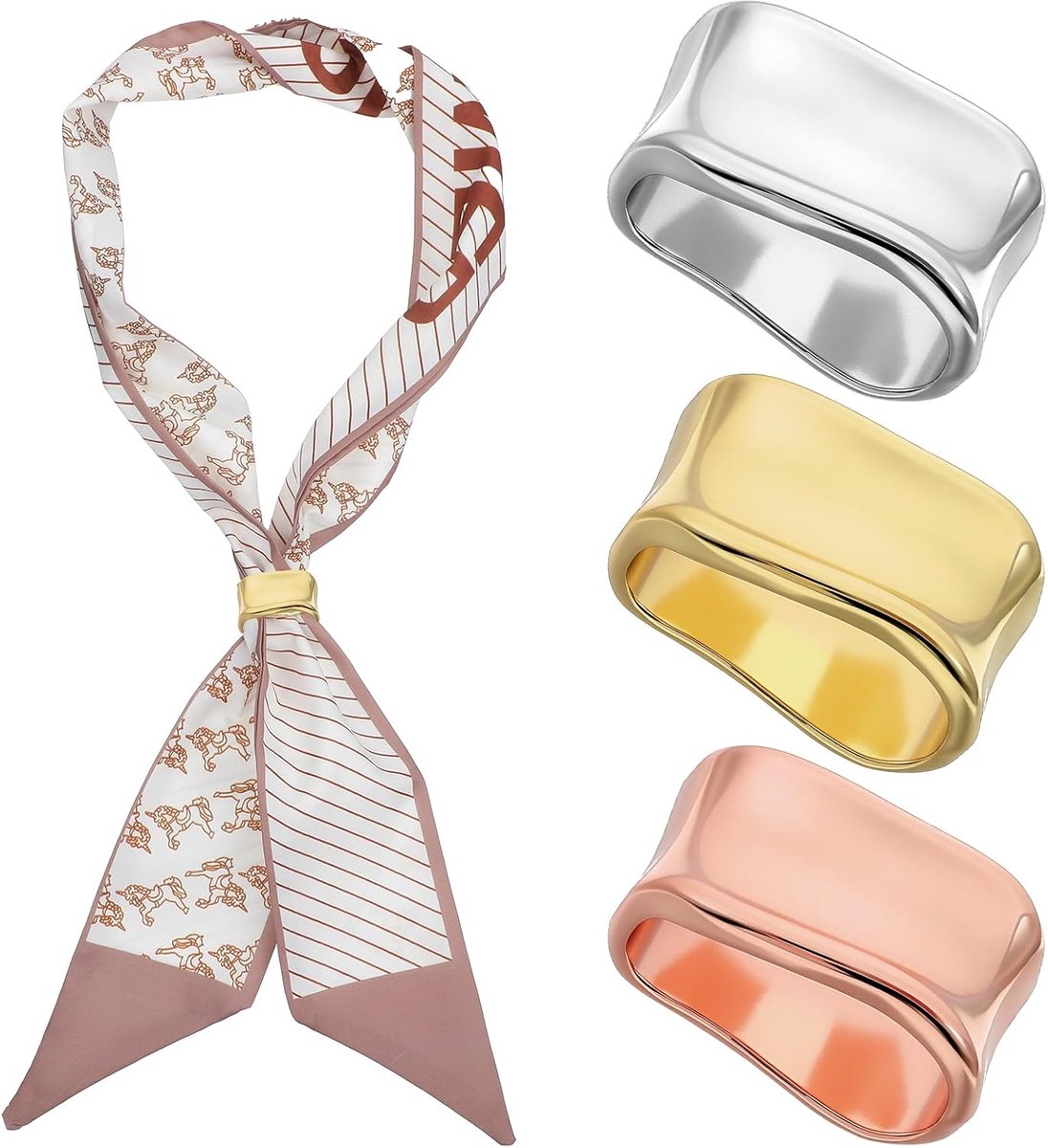 Sjaalringen set van 3 - zilvergouden metalen sjaalclips - minimalistisch geometrisch - stijlvolle sjaal sluiting - ShopVlot