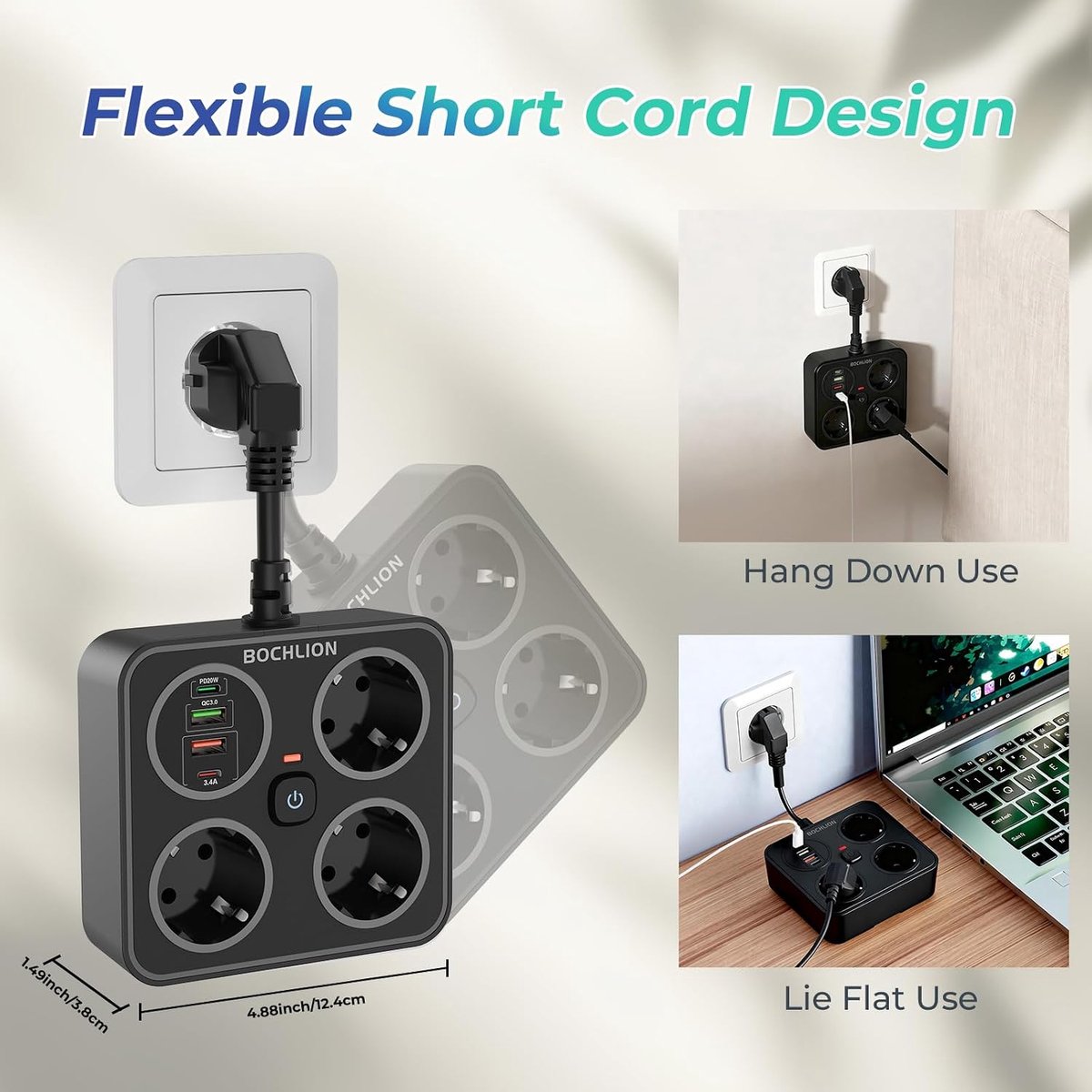 Stekkerdoos met 4 USB - 3-voudig stopcontact - overspanningsbeveiliging - snel en veilig opladen - ShopVlot