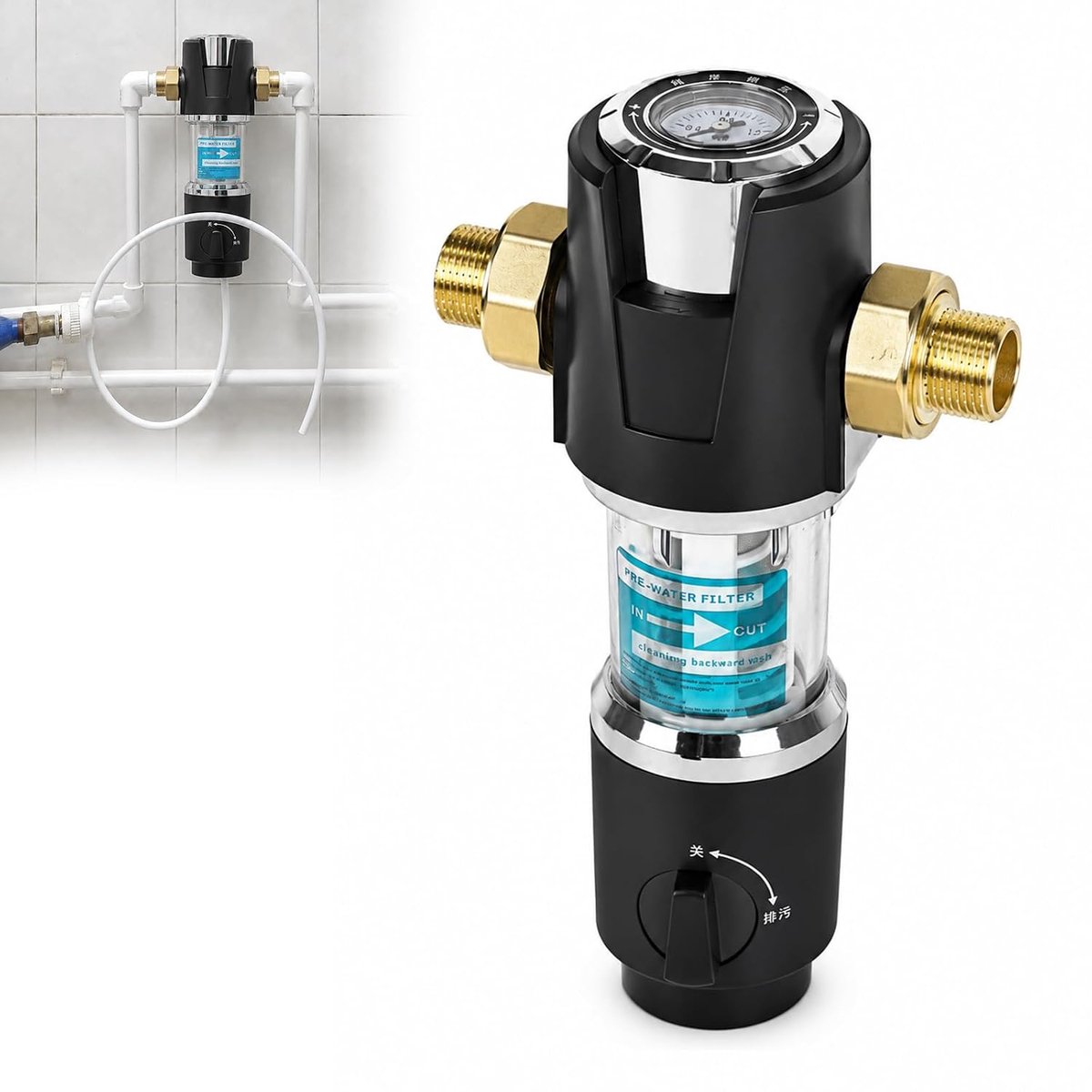 Terugspoelfilter 2,5 cm - met drukregelaar - waterfilter - ideaal voor gebruikswater - ShopVlot