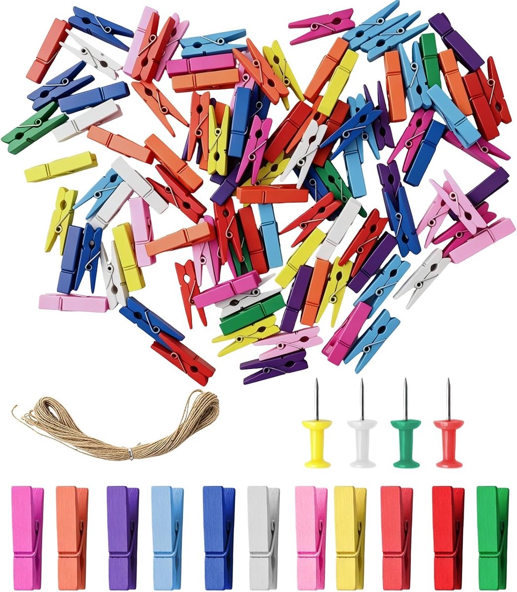 Mini houten knijpers 3,5 cm - kleurrijk - 100 stuks voor foto's en decoratie - ideaal voor knutselen - ShopVlot