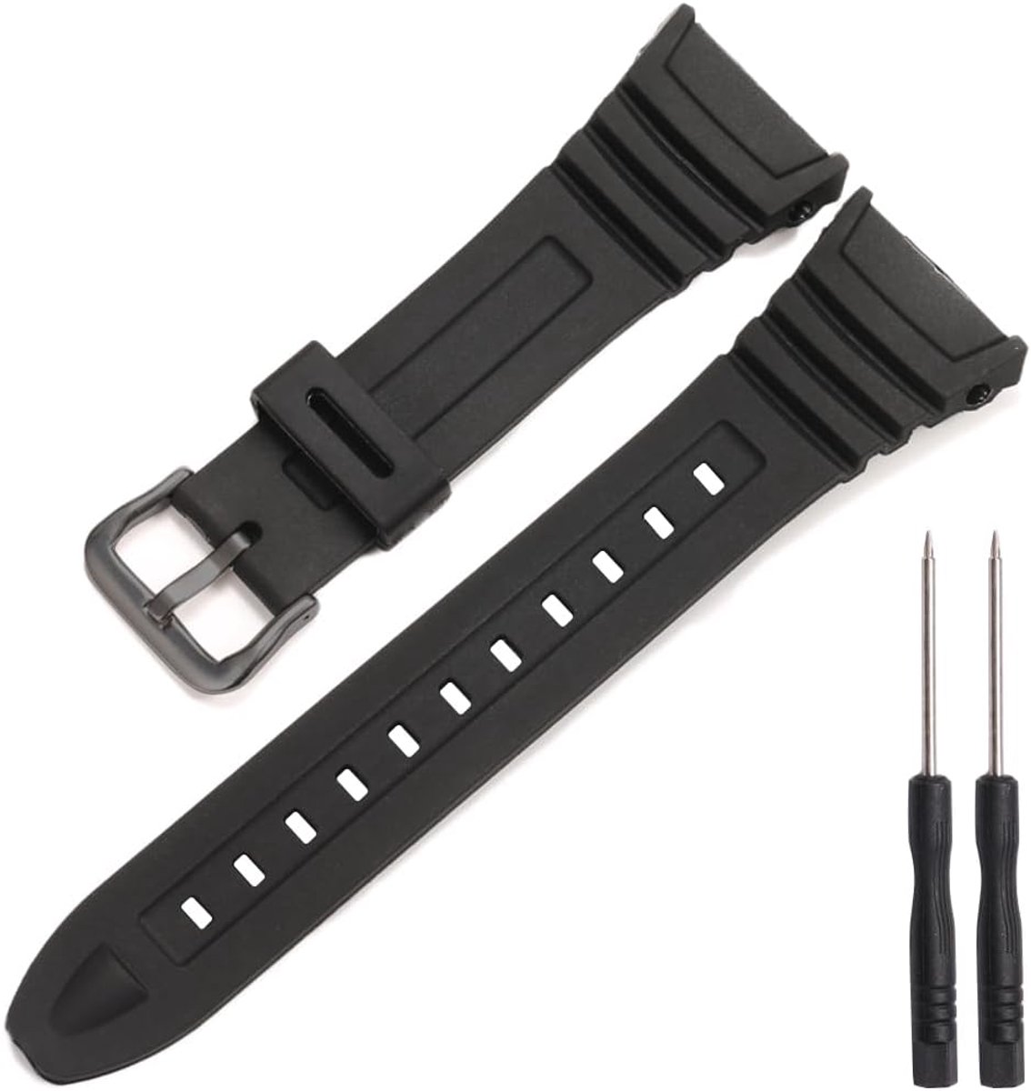 Vervangende horlogeband W96H - Zwart hars draad - Met metalen gesp - Geschikt voor Casio W-96H - ShopVlot