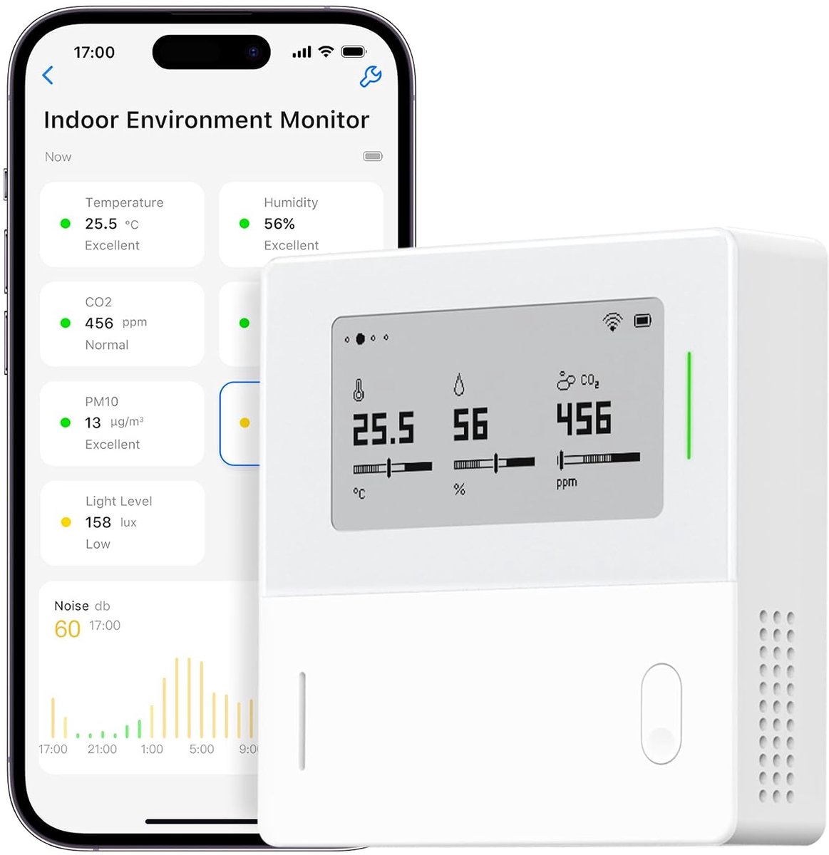 Omgevingsbewaking binnenshuis 7-in-1 - Temperatuur, vochtigheid, CO₂, PM2.5 - Real-time monitoring - ShopVlot