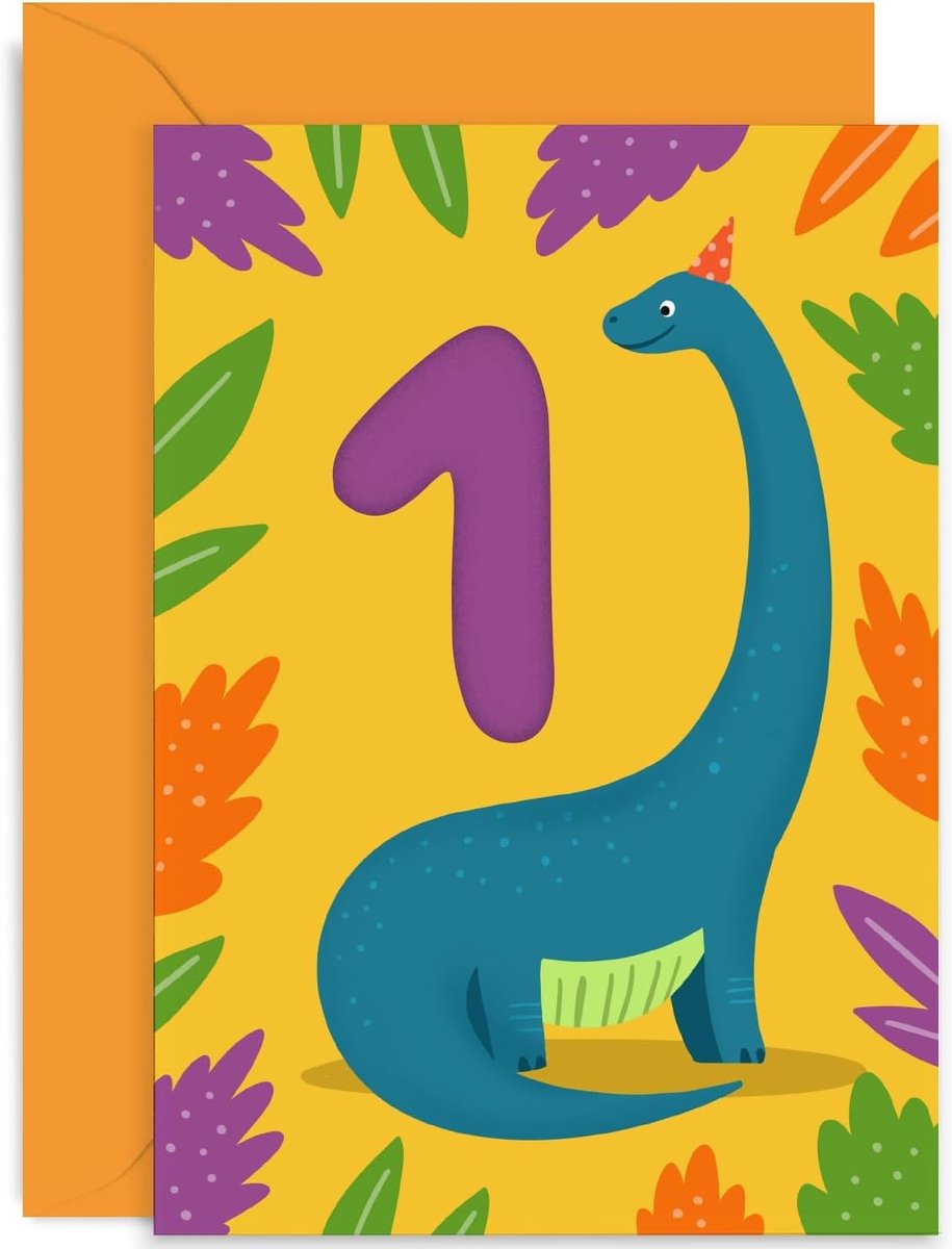 Verjaardagskaart voor kinderen - Feestdino - Eerste verjaardag - Schattige kaart voor peuter - ShopVlot