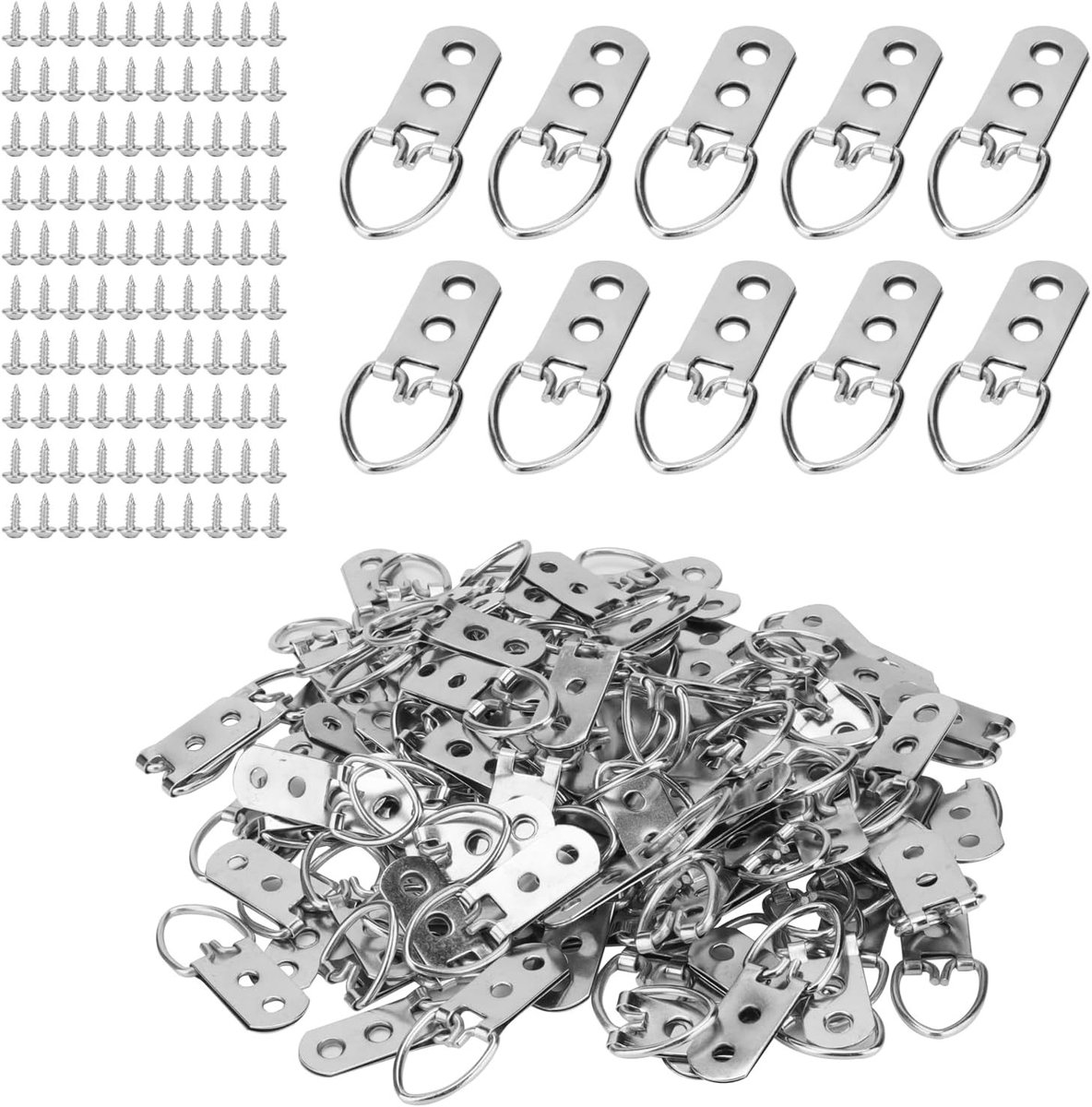 100 Stuks D-Ring Hangers voor Foto's, Schilderijen en Kunstwerken - 55 x 22mm met Schroeven en Dubbele Gaten