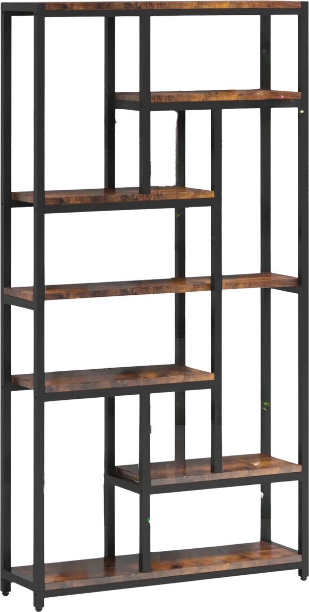 Boekenkast 30 cm Bruin - Metaal, 8 Lagen en Boekenrek Opbergrek - Voor Slaapkamer, Woonkamer en Kantoor