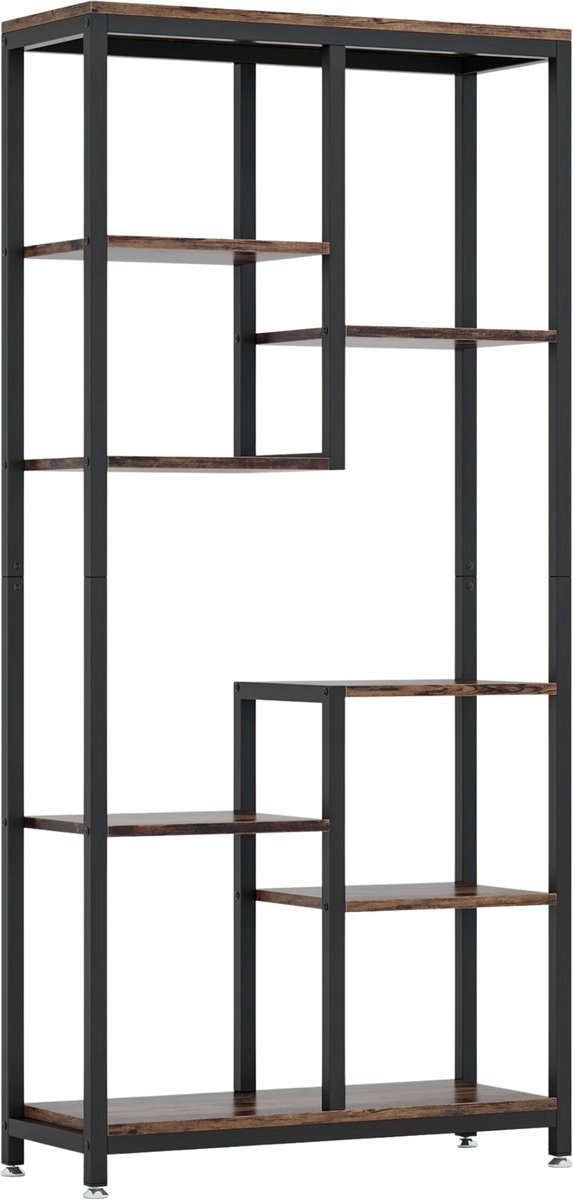 Boekenkast Bruin - Metaal, 8 Lagen en Boekenrek Opbergrek - Voor Woonkamer, Kantoor en Slaapkamer
