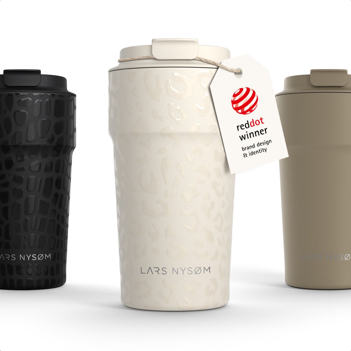 LARS NYSØM Bevægelse Thermos Coffee Mug-to-go 500ml - BPA-vrij met Isolatie - Lekvrije Roestvrijstalen Thermosbeker (Cream Beige/Leopard/Gloss)