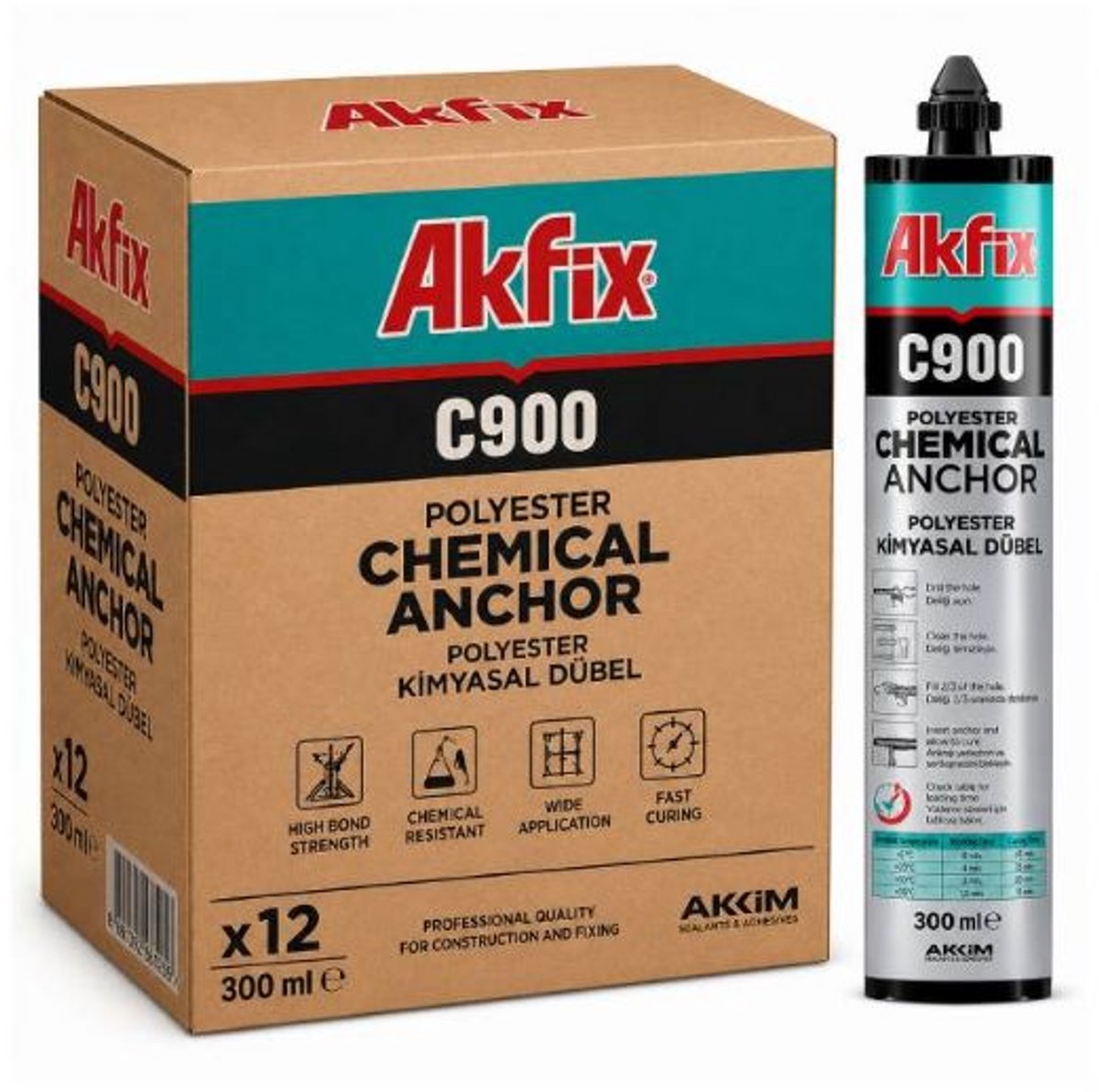 AKFIX C900 Chemisch Anker Polyester 300 ml - Doos 12 stuks