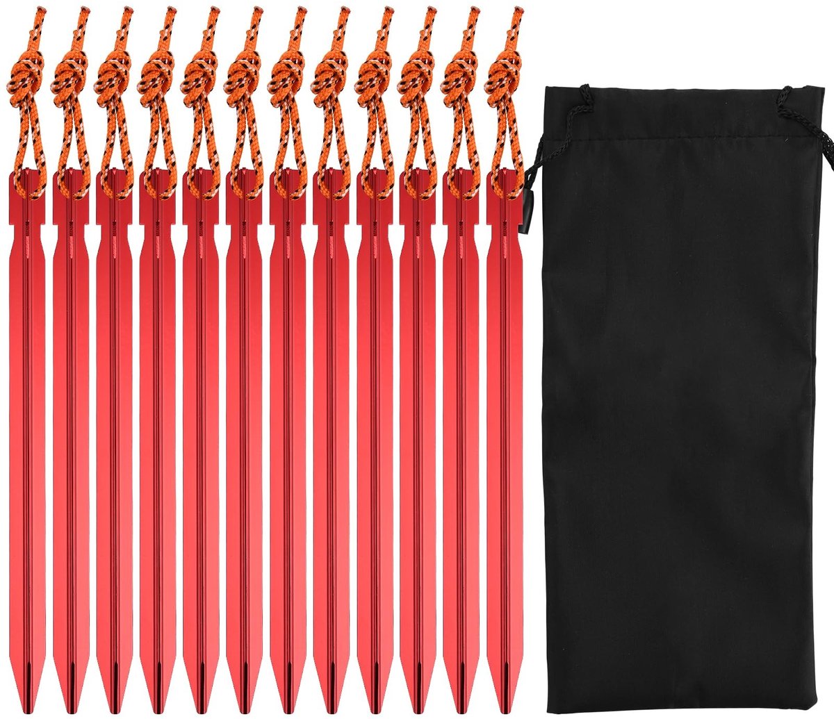 Dailygoods - 12 Stuks Rode Aluminium Stormharingen - 18 cm V-Vormige Tentharingen voor Kamperen