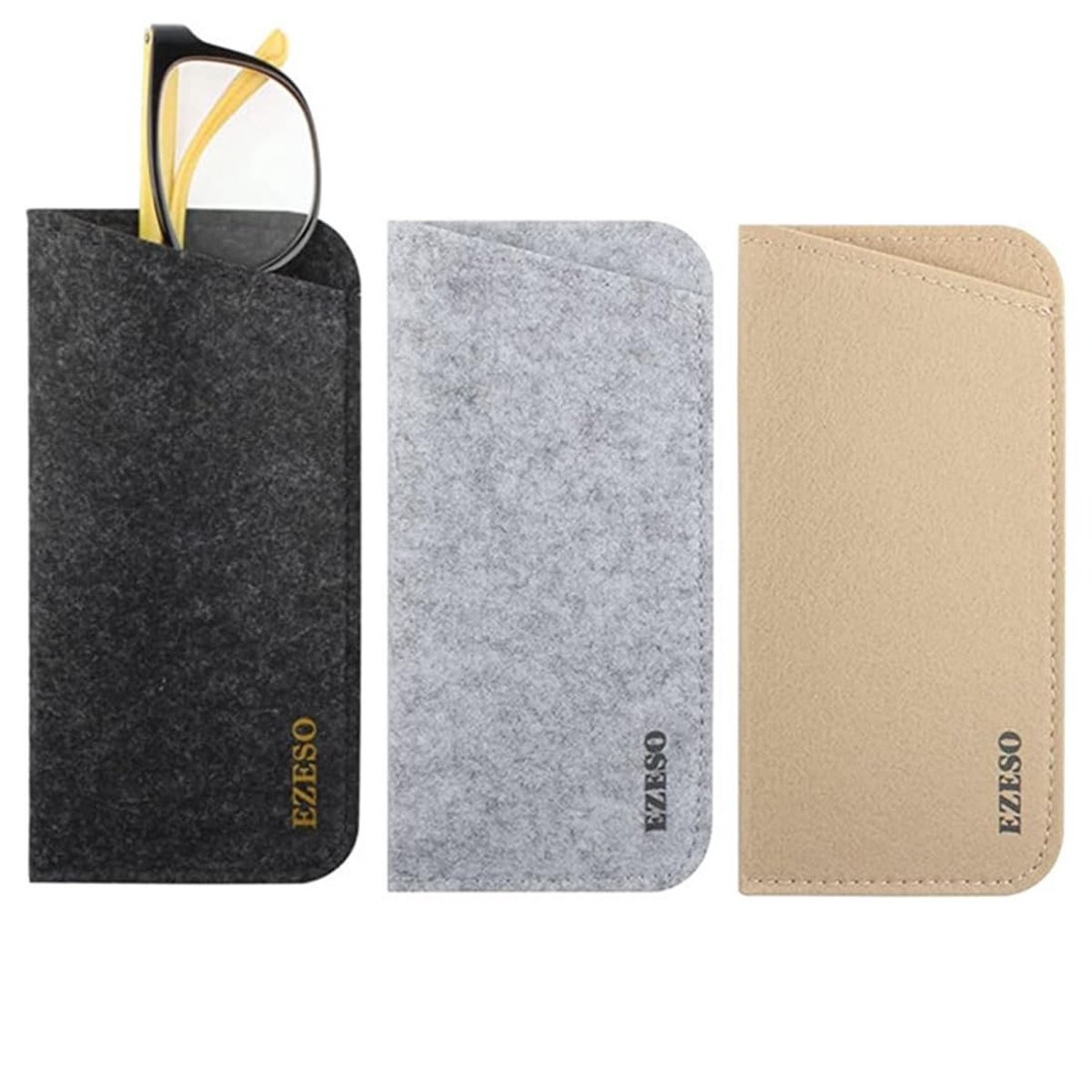 Dailygoods - Set van 3 Vilten Brillenkokers voor Heren - Draagbare Zonnebrillen Opbergtas