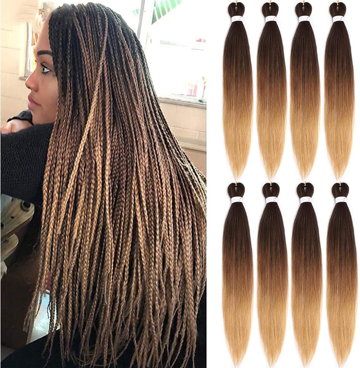Dailygoods - 30 inch Pre-Stretched Vlechten met Yaki Textuur - 8 Stukken Haarverlengingen