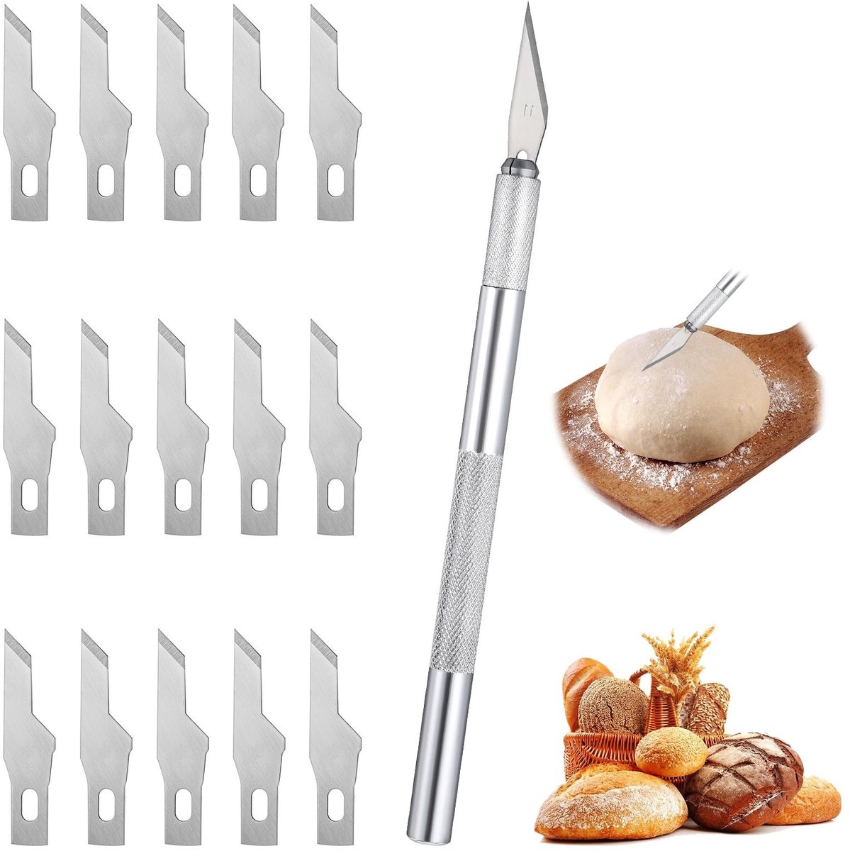 Dailygoods - Bakkersmes Set met 15 Messen - Roestvrij Staal, Inclusief Beschermhoes