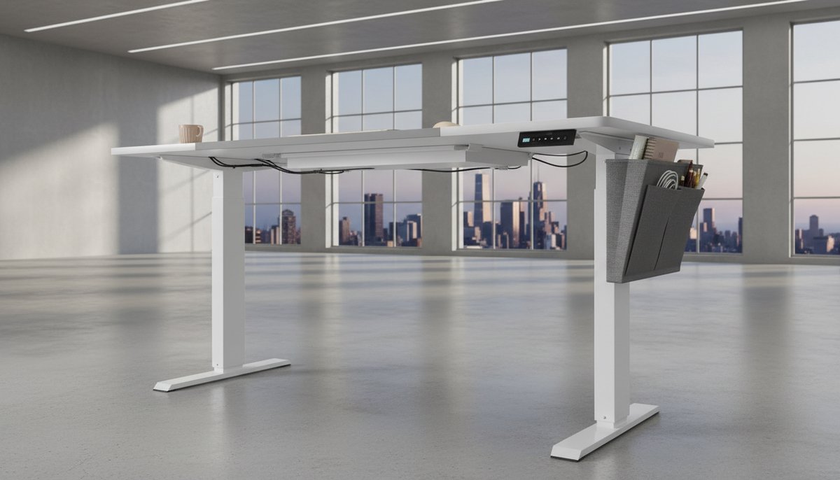 Elektrisch verstelbaar zit-sta bureau 160x70 cm met laden – House&Garden ergonomisch staand bureau met 3 lades, geheugenfunctie (4 hoogtes), stille motor, kabelmanagement, 72–120 cm hoogte – wolkenwit & duifgrijs