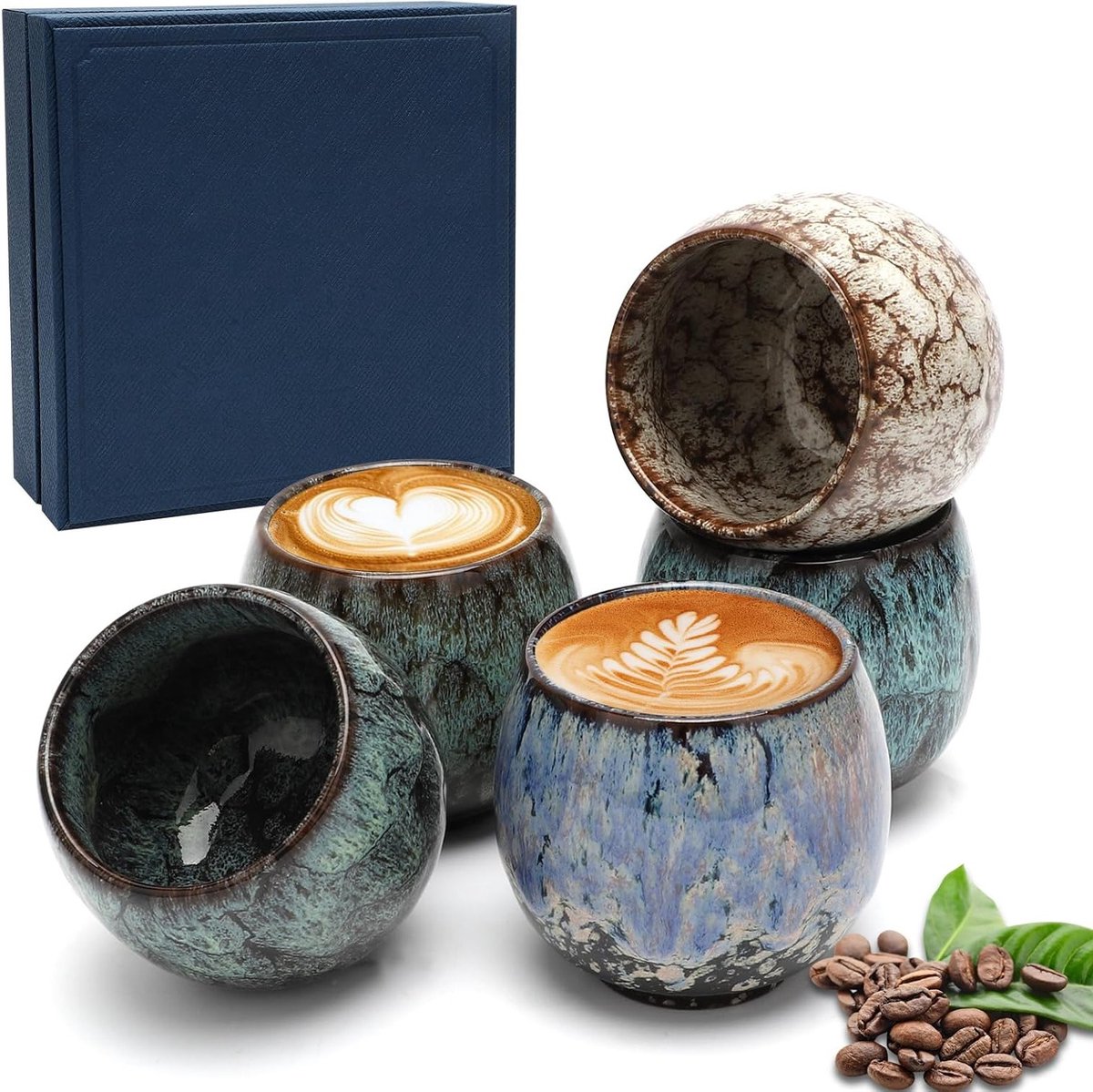 Set van 5 Mini Espresso Kopjes van Keramiek, 110 ml, Handige Mokken zonder Handvat, Perfect als Cadeau voor Verjaardag en Vrienden