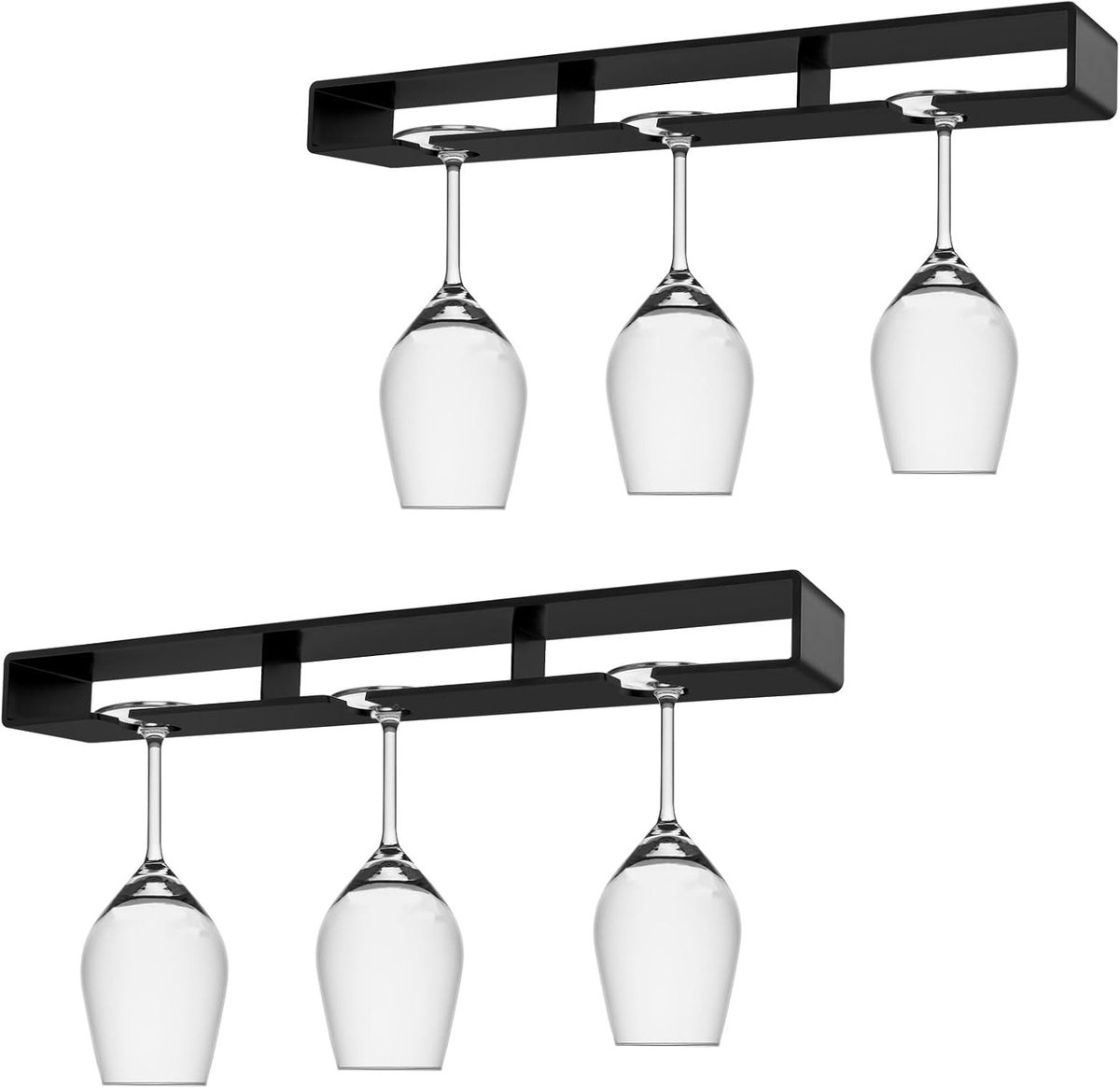 Wijnglashouder 2 stuks - zwart - hangend zonder boren - praktische opbergoplossing - SnelShoppen