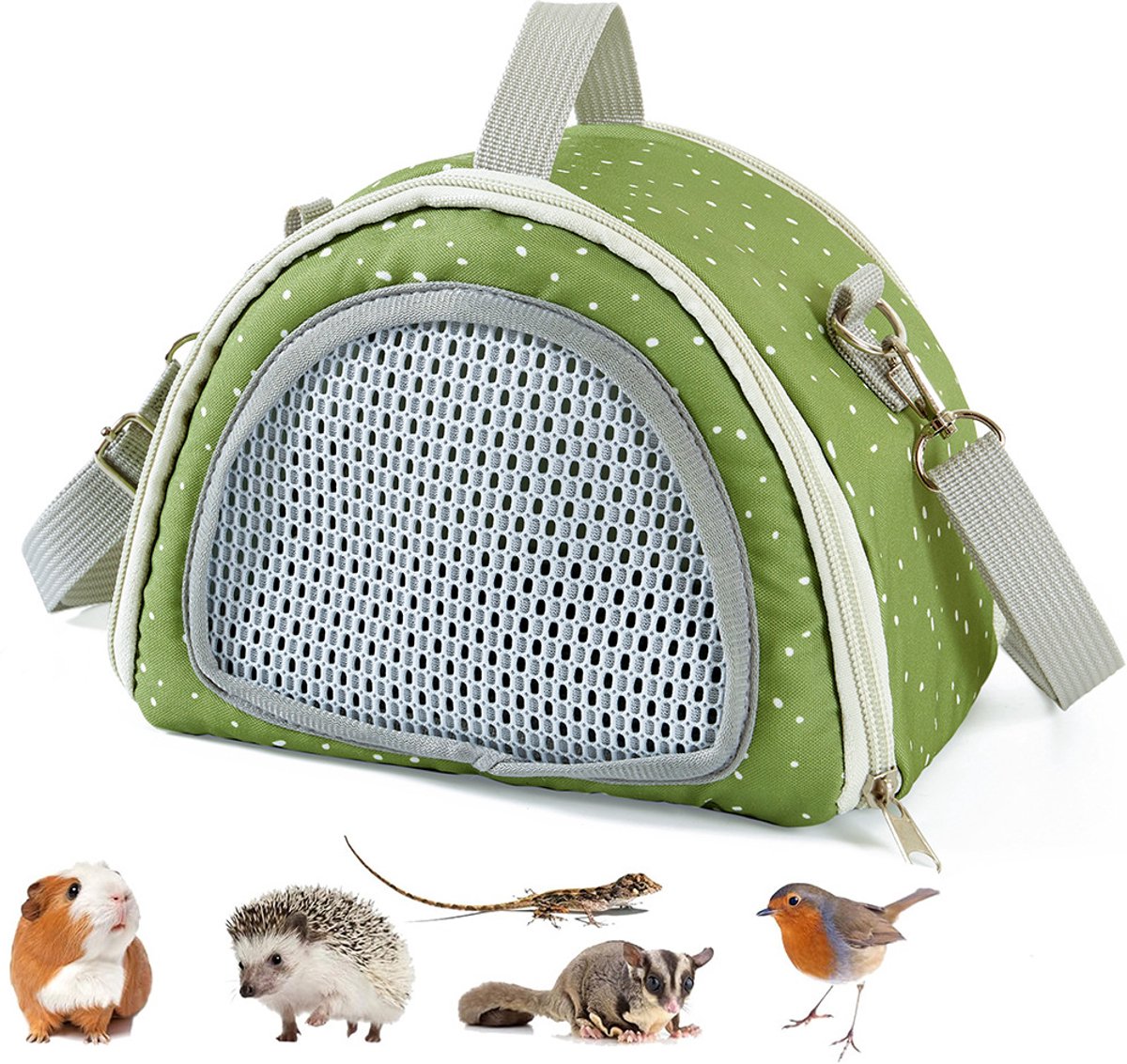 Hamstertas - Crossbodytas voor kleine huisdieren - Klein Huisdier Draagzak - Lichtgewicht Comfortabel en Veilig Reisrugzak - Ademende Draagtas voor Eekhoorn en Baardagaam - Geschikt voor Kleine Dieren - Luchtdoorlatend Ontwerp - 21×13.5×16cm -Groente