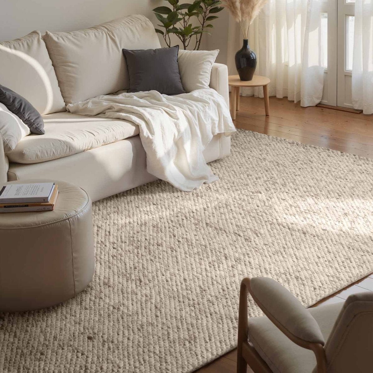 Elle Decoration Lyon wollen vloerkleed Beans Naturel Crème/Bruin - 140 x 200 cm - (M)