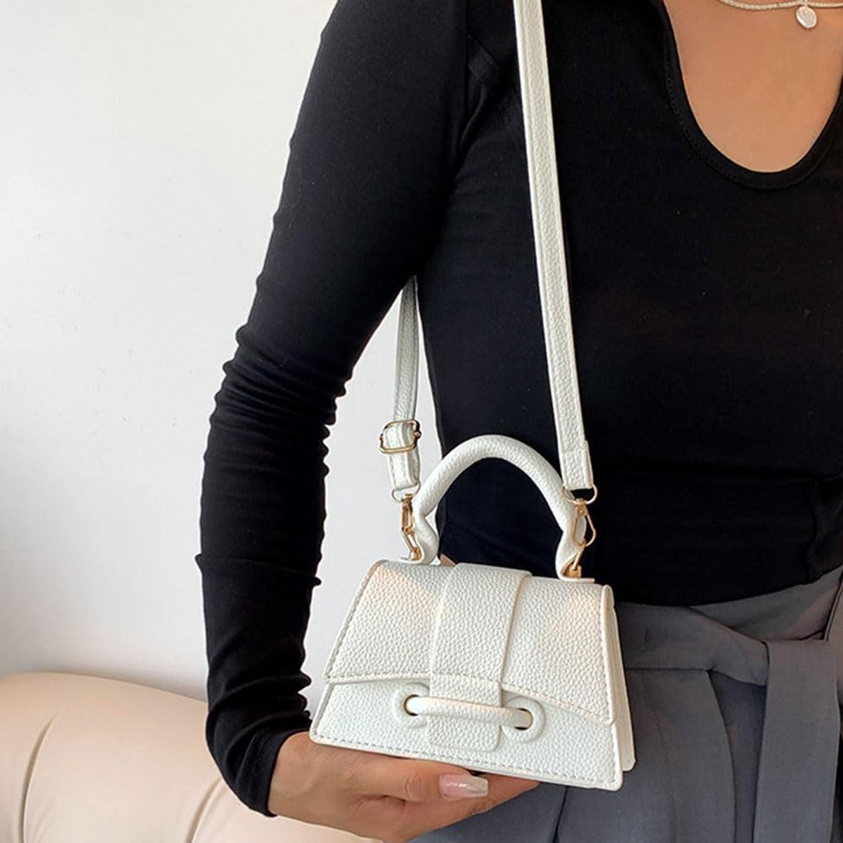 Damestas Tote Bag Elegante Schouderriem PU Lederen Kleine Clutch Handtas Mode Mini Clutch met Handvat aan de bovenkant voor Reizen Werk