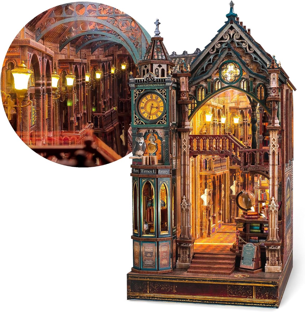 Magic Library Book Nook Kit – LED 3D houten puzzel met oneindige spiegel – DIY boekenplankdecoratie, miniatuur knutselcadeau voor kinderen en volwassenen (Whispering Pages)