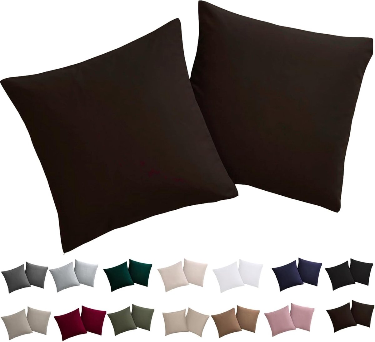 Set van 2 Kussenhoezen 50 x 50 cm in Bruin, 100% Microvezel, Kreukvrij en Met Rits voor Comfortabel Wonen