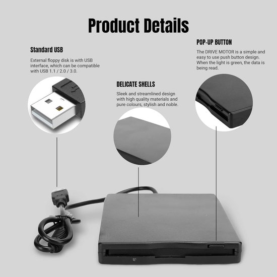 Draagbare USB Floppy Drive 3,5 Inch Kaartlezer Ultradun Zonder Externe Voeding voor Desktop en Laptop Computers — afbeelding 3