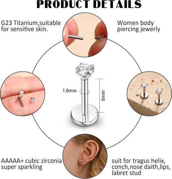 2 stuks G23 titanium lippiercing labret piercing binnendraad Medusa — afbeelding 3