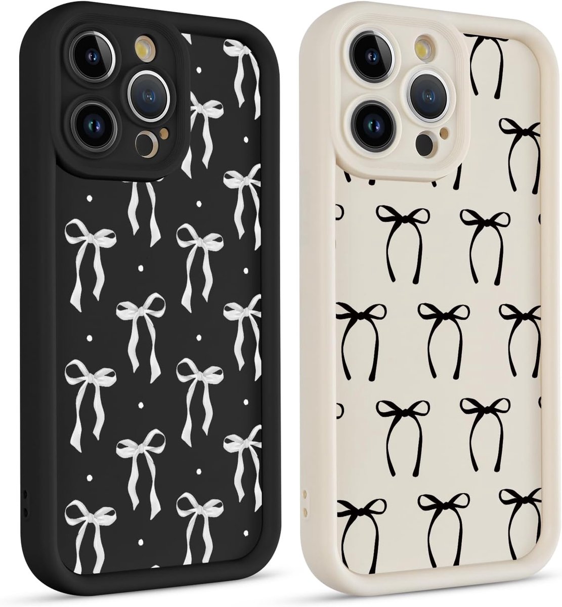 Set van 2 telefoonhoesjes voor iPhone 11 Pro Max van 6,5 inch (16,5 cm), esthetisch ontwerp met strikken en vlinderpatroon, voor meisjes en vrouwen, siliconen hoes met verhoogde schermrand