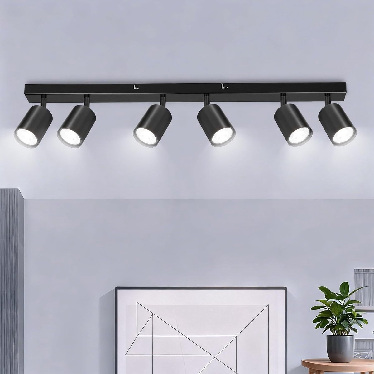 Plafondlamp met 6 draaibare spots, zwart, pivoterende LED-plafondlamp, moderne plafondspot, GU10, spot voor binnen, plafond voor keuken, woonkamer, zonder lamp