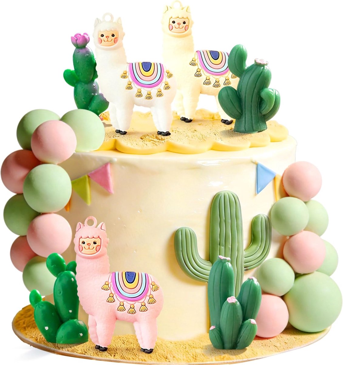 cactus caketopper met lama alpaca voor mexicaans festival verjaardag