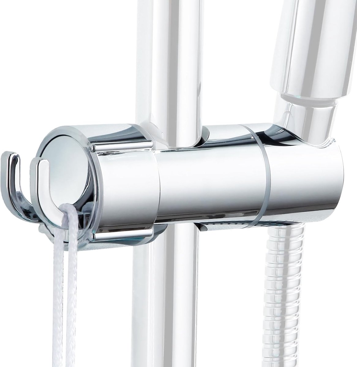 Universele handdouchehouder met haak, verstelbare douchehouder voor slide bar, buitendiameter 16-27 mm, 360 graden draaibaar, ABS verchroomde douchehouder, eenvoudig te monteren