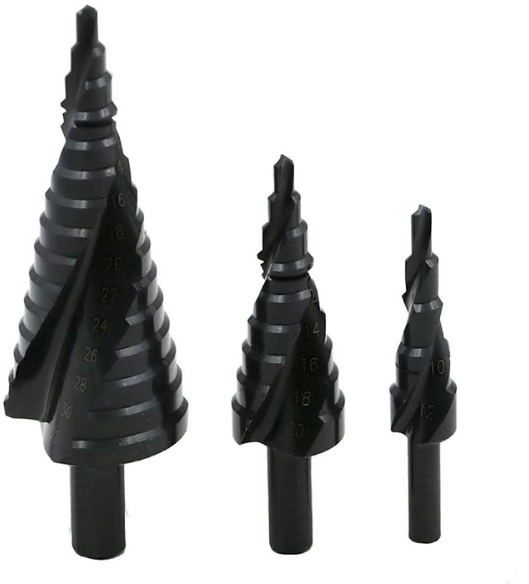 Hss Trappenboor 3-delige set 4-12 mm / 4-20 mm / 4-32 mm, nitride