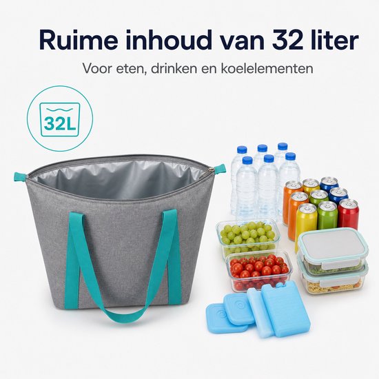 Koeltas 32 Liter - Grote Opvouwbare Koeltas - Isolerend - Grijs van Vintag — afbeelding 5