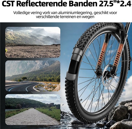 TTGO C5 Elektrische Fiets - 250W Motor - 48V 13.5Ah Accu - 90-110 km Bereik - 27.5"×2.4" Banden - Drievoudige Vering - Shimano 7s - Hydraulische Schijfremmen - Groen van TTGO — afbeelding 5