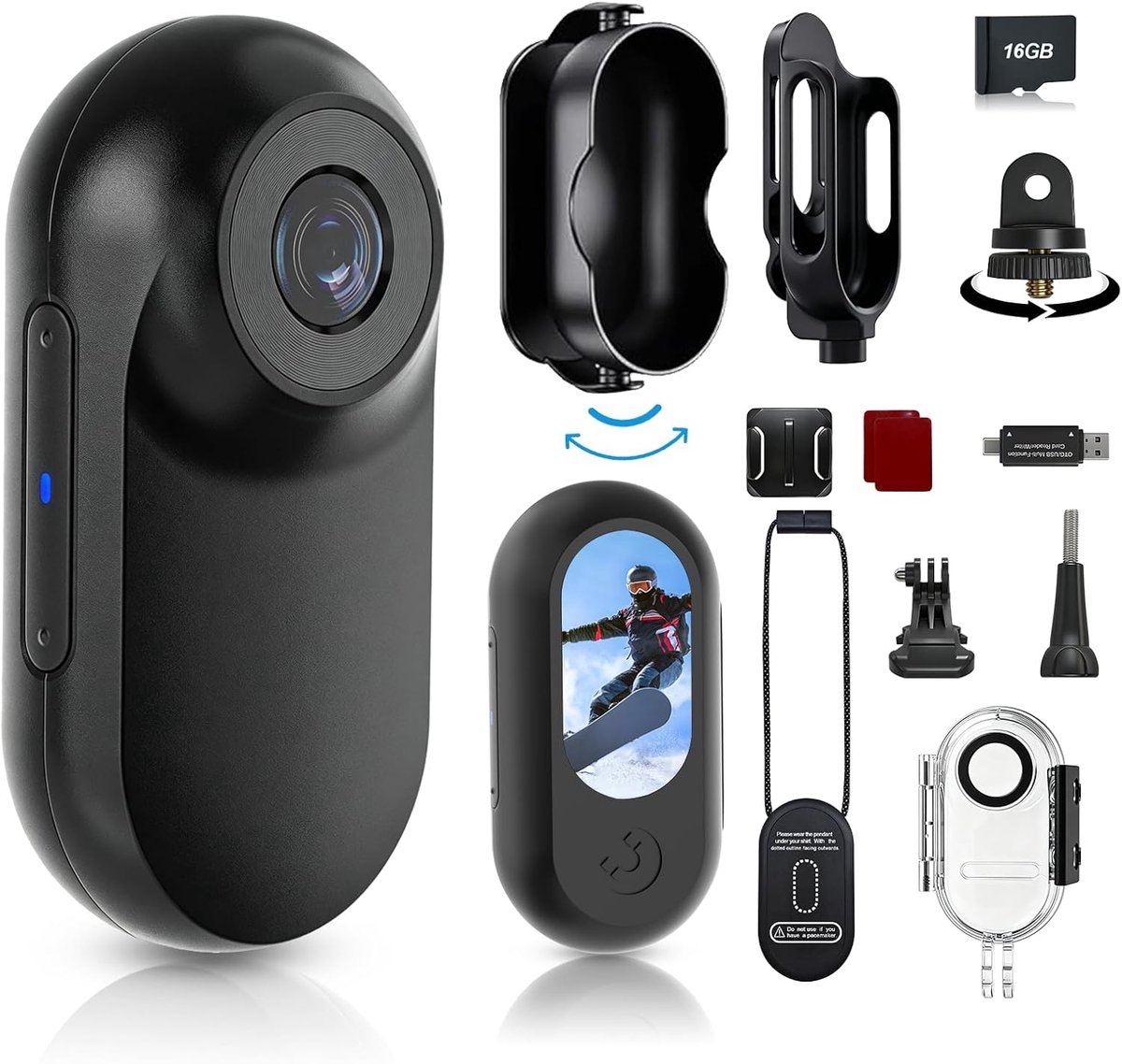 SnelShoppen - Bodycam Mini Actiecamera 1080p, 20 m Waterdicht, Ultralicht 26 g met Beschermhoes, Onderwatercamera, Helmcamera, Motorfiets en POV-camer