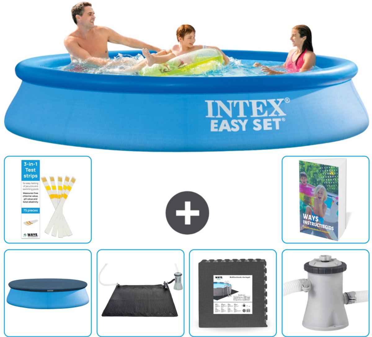 Intex Rond Opblaasbaar Easy Set Zwembad - 305 x 61 cm - Blauw - Inclusief Afdekzeil - Solar Mat - Vloertegels - Zwembadfilterpomp - 7-delig