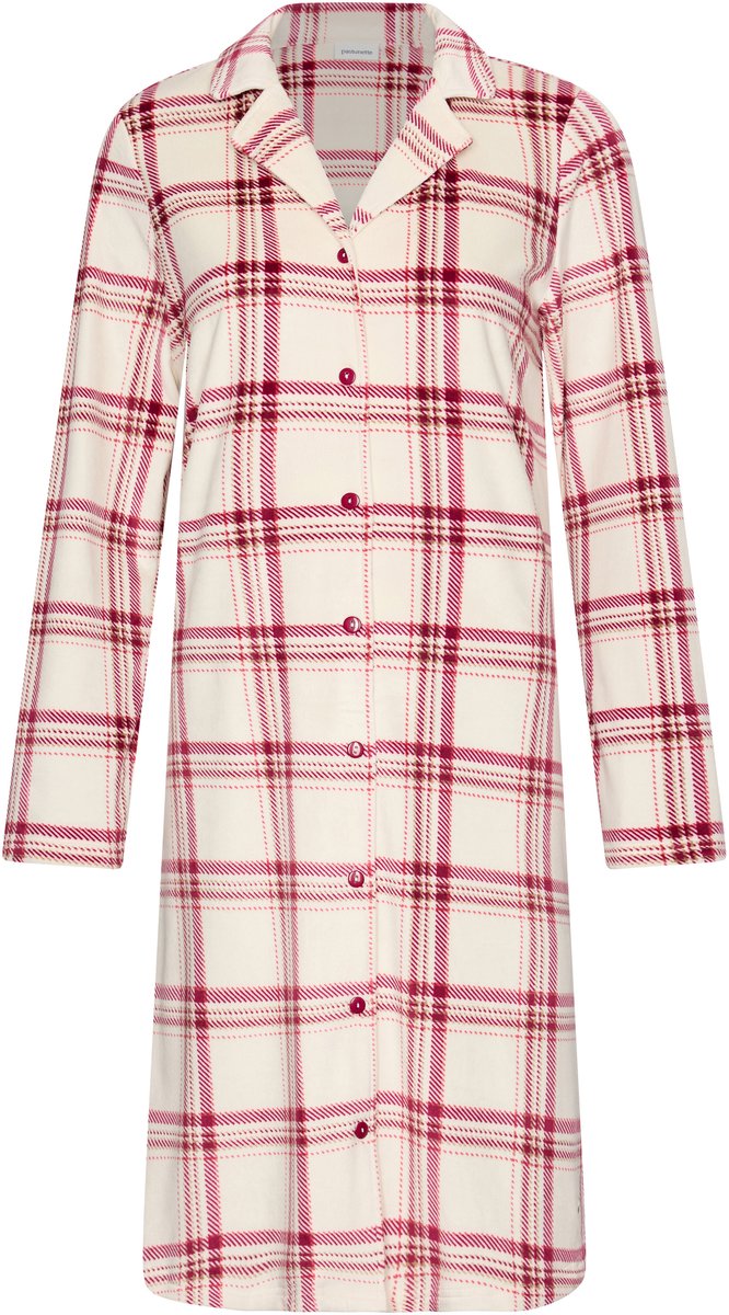 Pastunette - Nachthemd - Alpine Creme - Doorknoop - Velours Fleece - Creme/Rood - Geruit - Maat 38