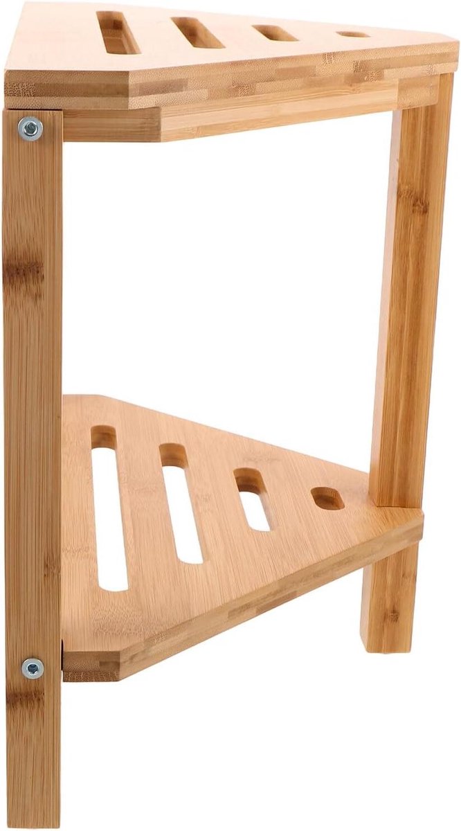 Douchekruk Hoek - Badbank Bamboe - Benen Scheren - Antislip Voetsteun - 37 x 34 x 22 cm - Beige