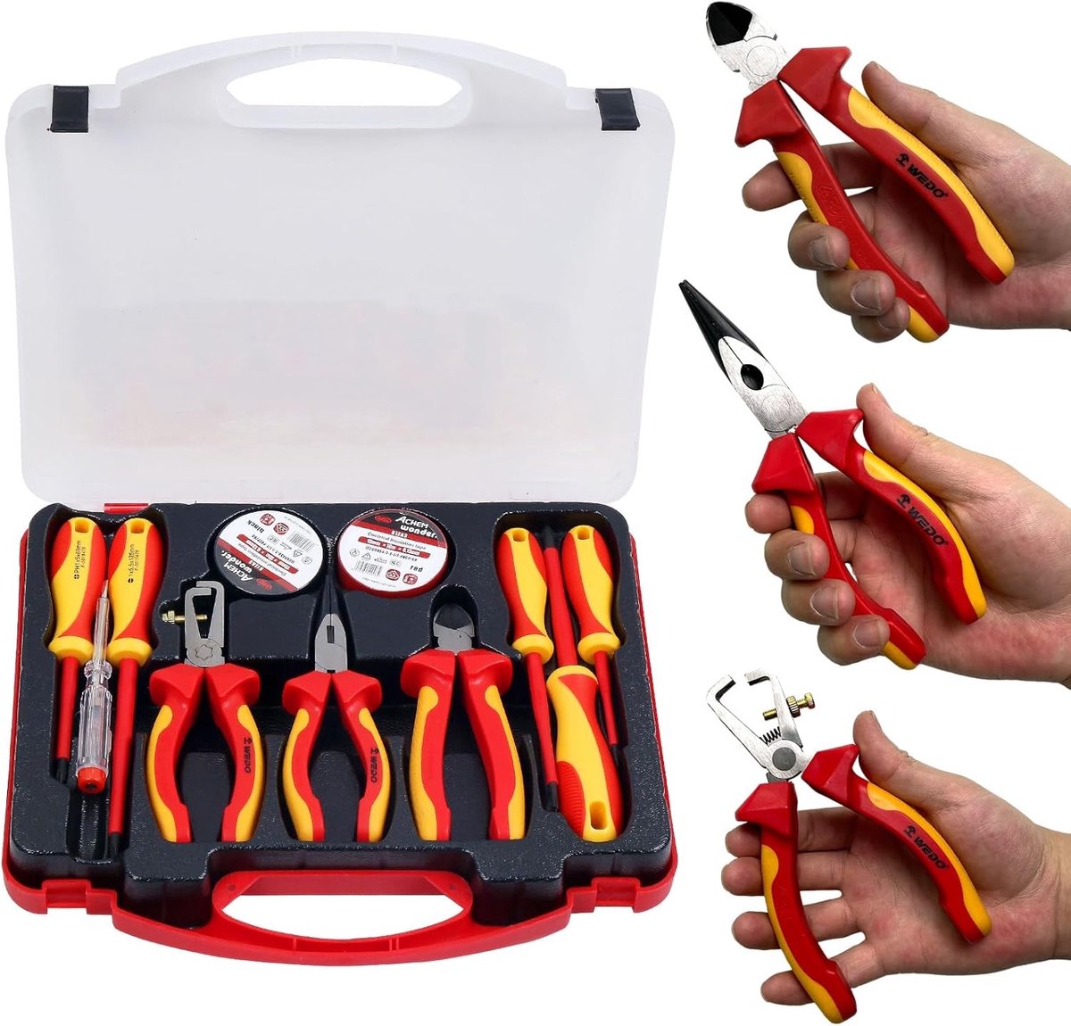 11-delige 1000V geïsoleerde gereedschapsset met schroevendraaiers en tangen, VDE-tools voor elektriciens, ideaal voor reparaties en klussen thuis.