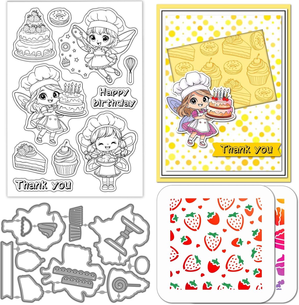 Bakken Fairy Cake Clear Stempels Snijden Dies Pet Schilderen Stencils