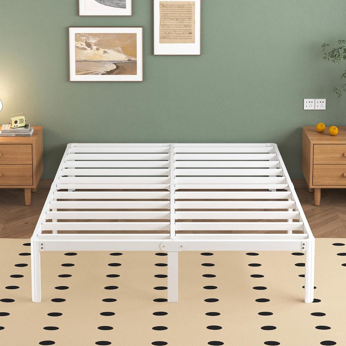 Metalen Bed Frame - Stabiel Bedframe - Slaapkamer Inrichten - Opbergruimte Onder - 160 x 200 cm - Wit